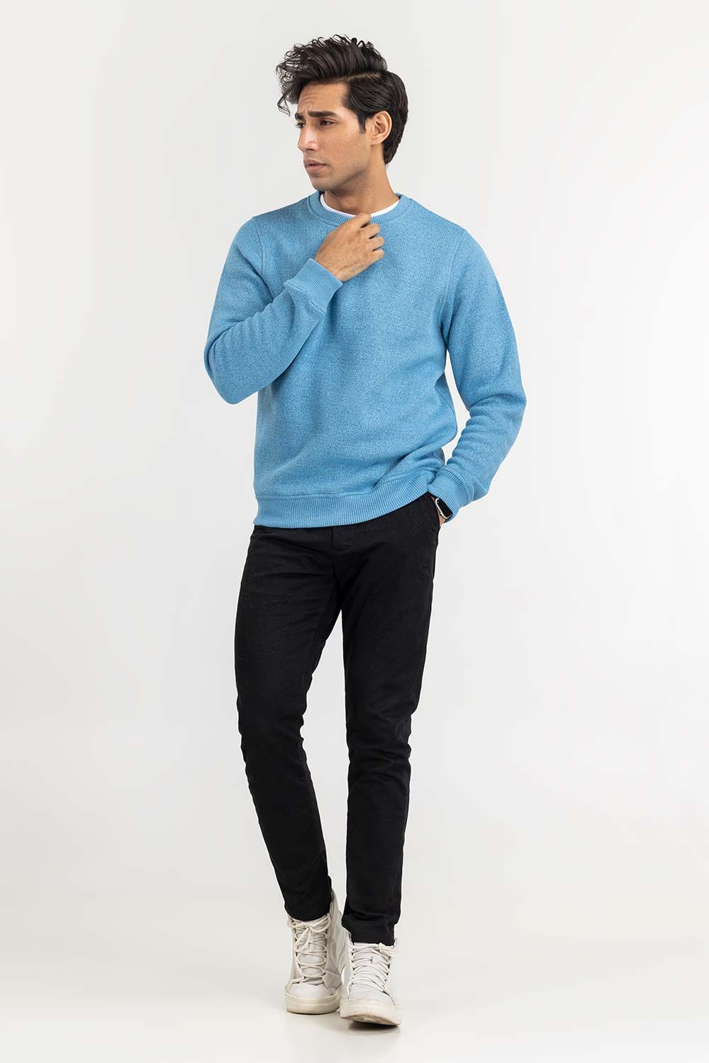 Blue Basic Knitted Sweat Shirt SWS-B22-088