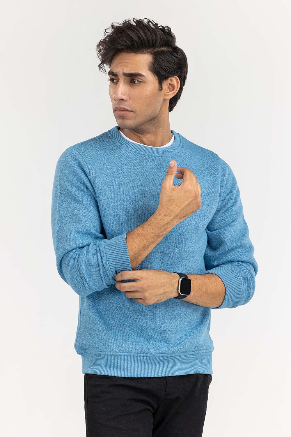 Blue Basic Knitted Sweat Shirt SWS-B22-088