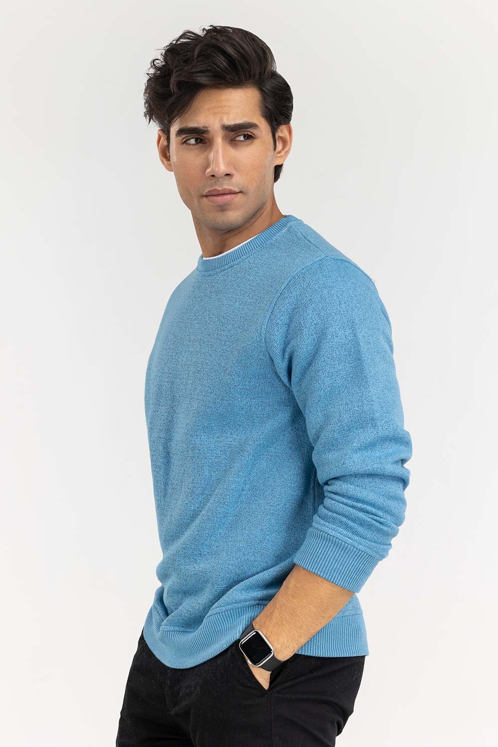 Blue Basic Knitted Sweat Shirt SWS-B22-088