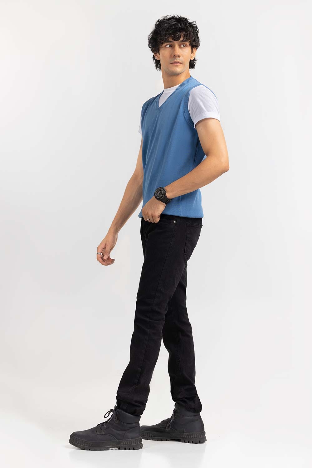 Blue Basic V Neck Sleeveless Sweater SWT-BSLVN-22-004