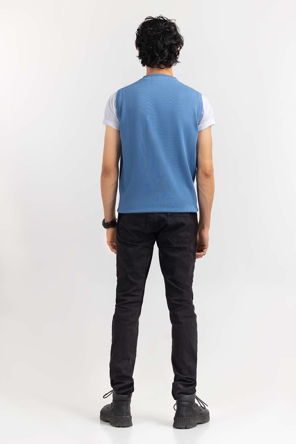 Blue Basic V Neck Sleeveless Sweater SWT-BSLVN-22-004