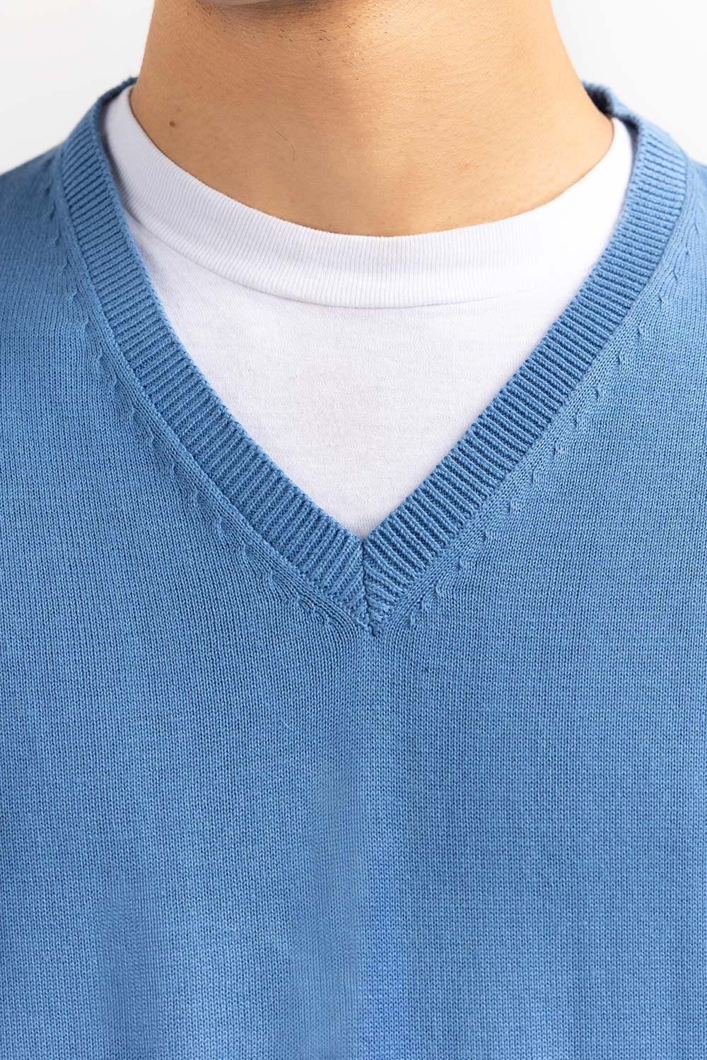 Blue Basic V Neck Sleeveless Sweater SWT-BSLVN-22-004