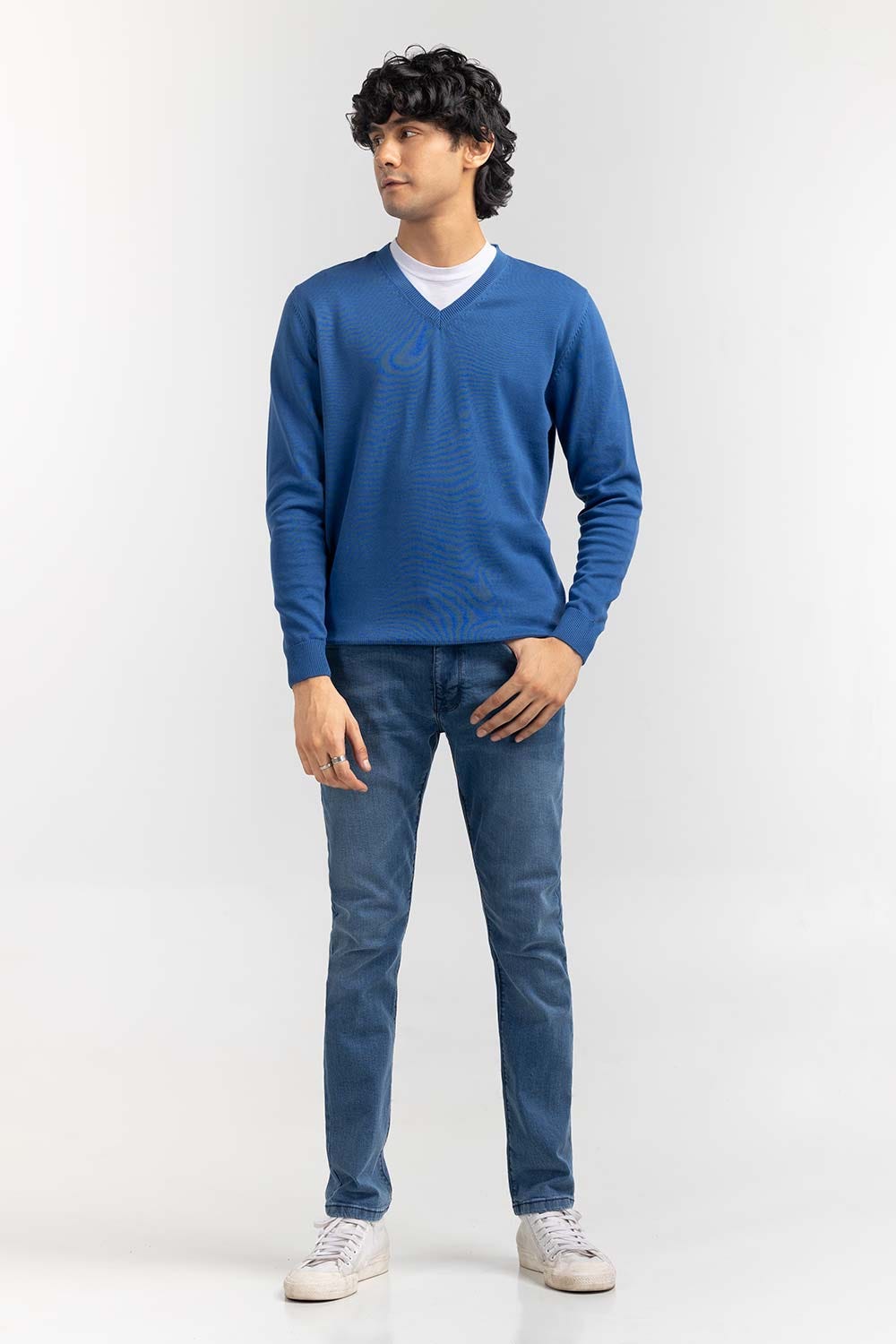 Blue Basic V Neck Sweater SWT-BFSVN-22-007