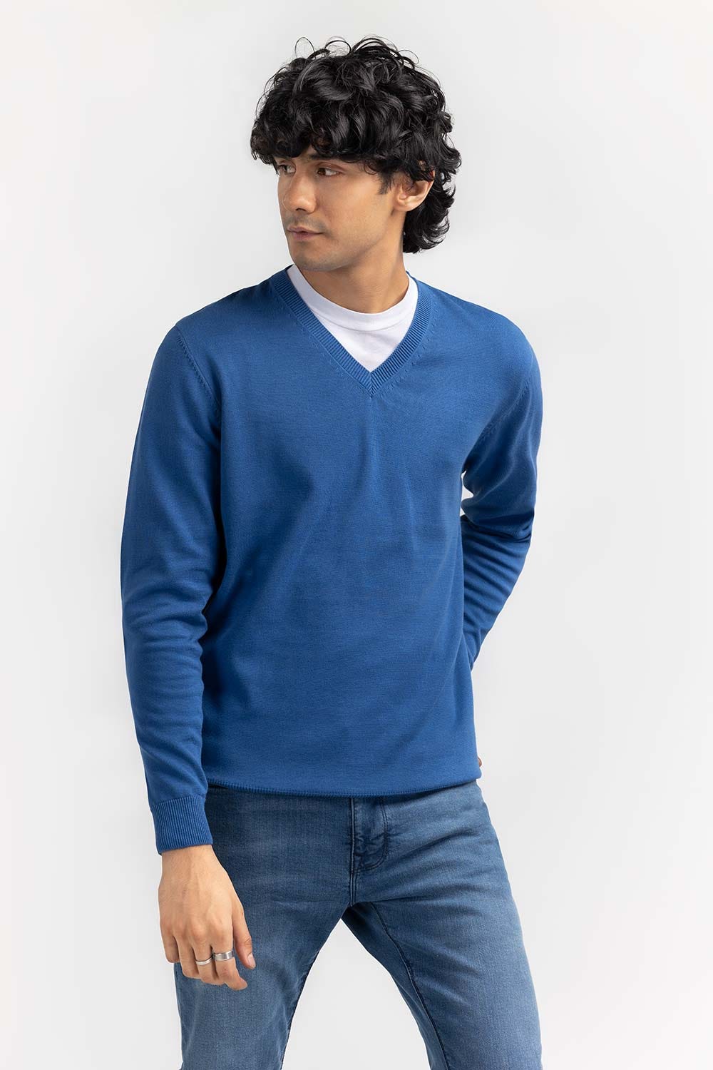 Blue Basic V Neck Sweater SWT-BFSVN-22-007