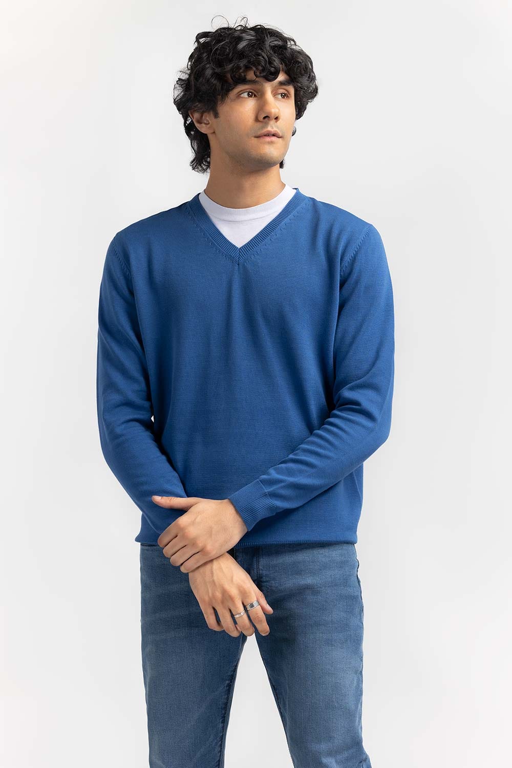 Blue Basic V Neck Sweater SWT-BFSVN-22-007