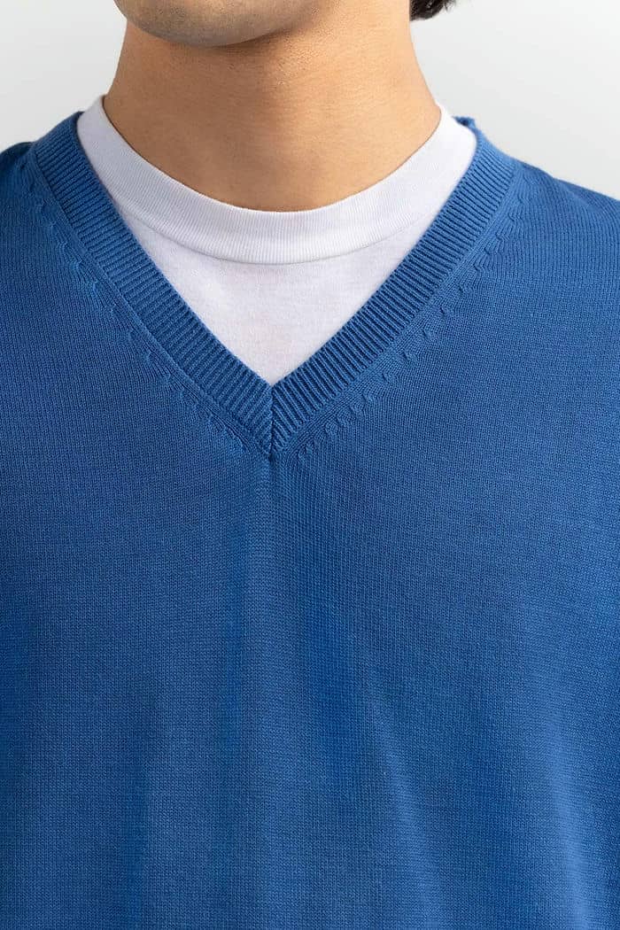 Blue Basic V Neck Sweater SWT-BFSVN-22-007