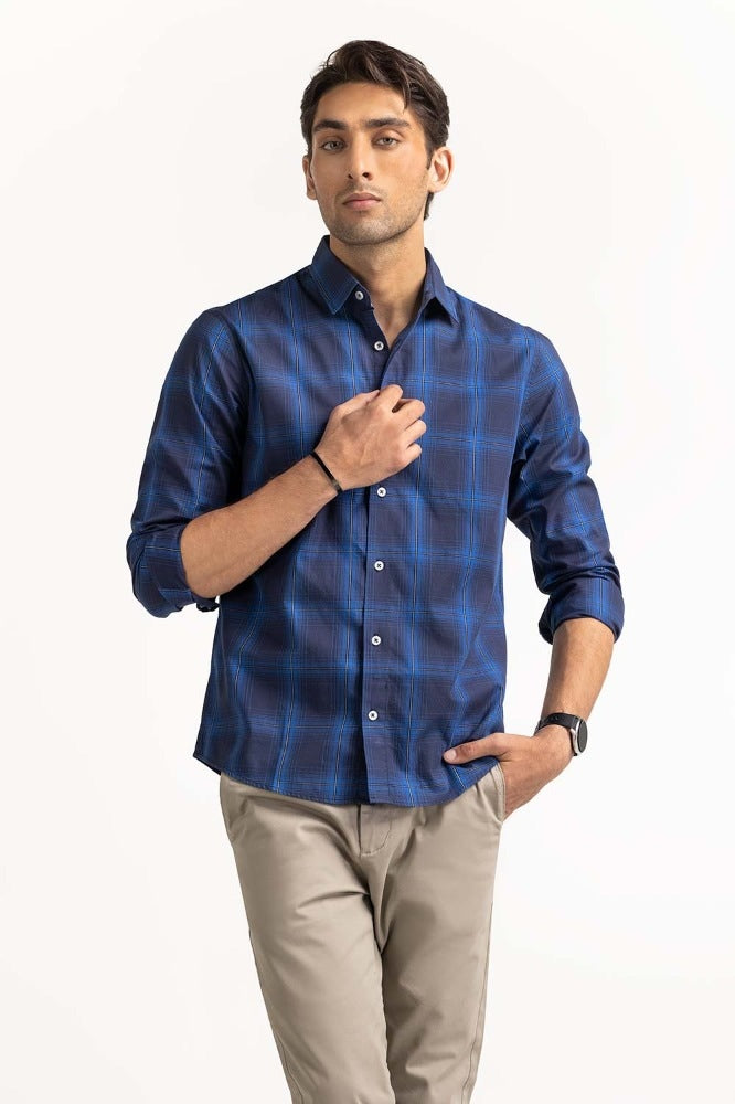 Blue Black Yarn Dyed Casual Shirt MN-CS-YD23-021