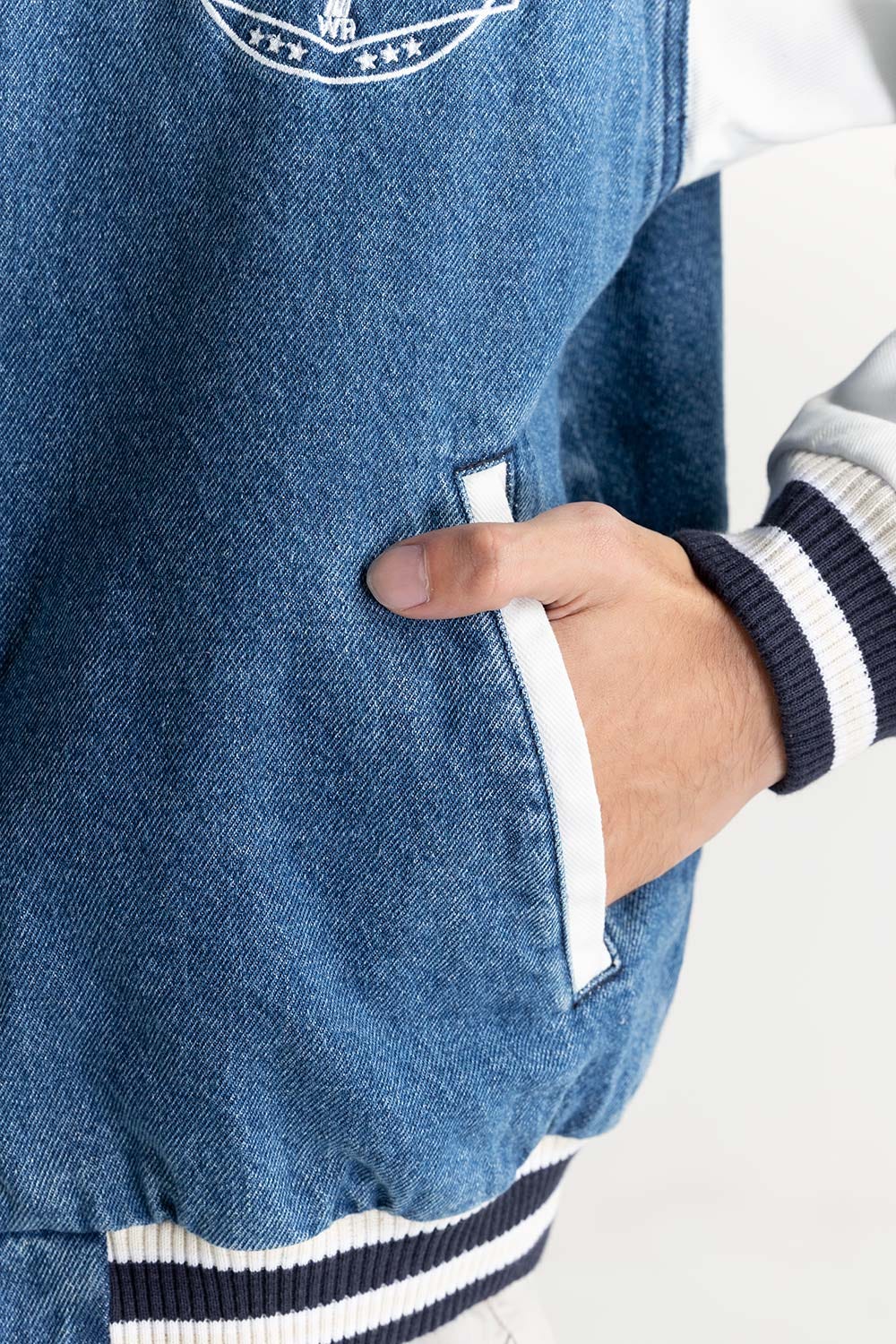 Blue Bomber Jacket with Embroidery 224-110-037