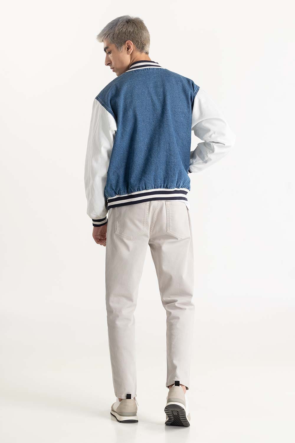 Blue Bomber Jacket with Embroidery 224-110-037