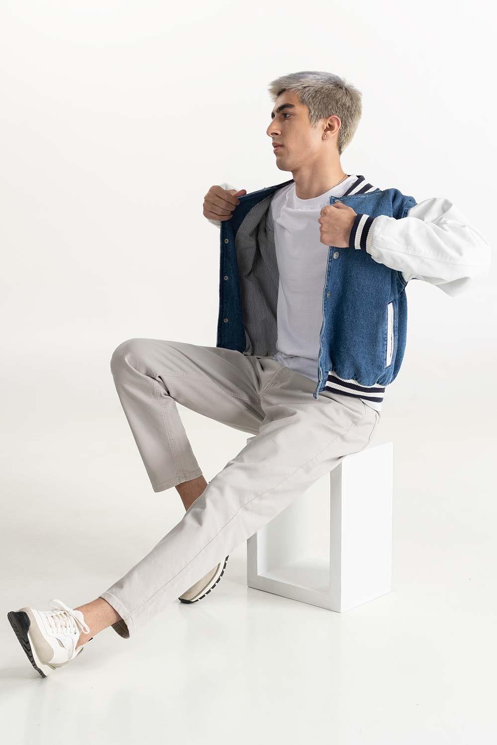 Blue Bomber Jacket with Embroidery 224-110-037