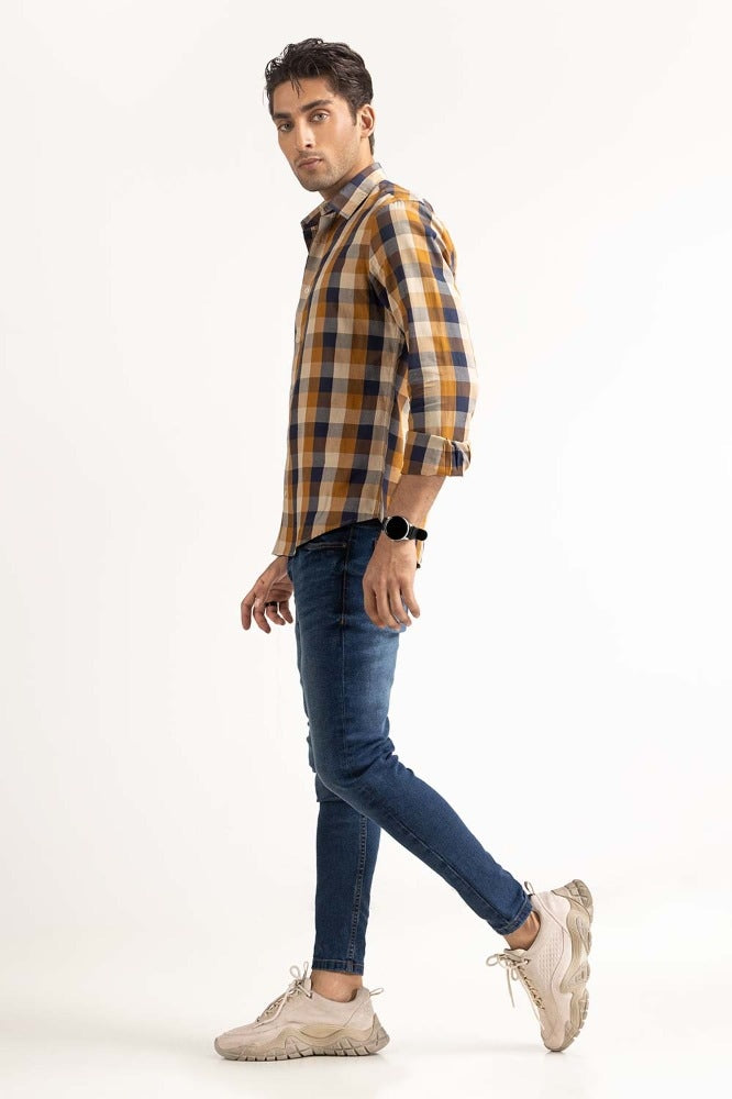 Blue Brown Yarn Dyed Casual Shirt MN-CS-YD23-023