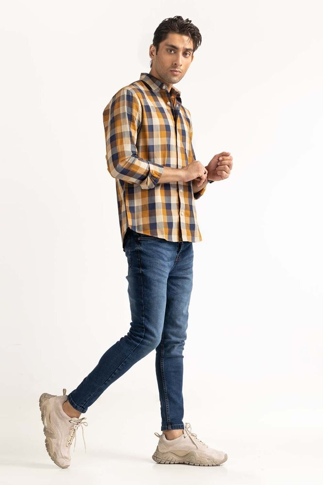 Blue Brown Yarn Dyed Casual Shirt MN-CS-YD23-023