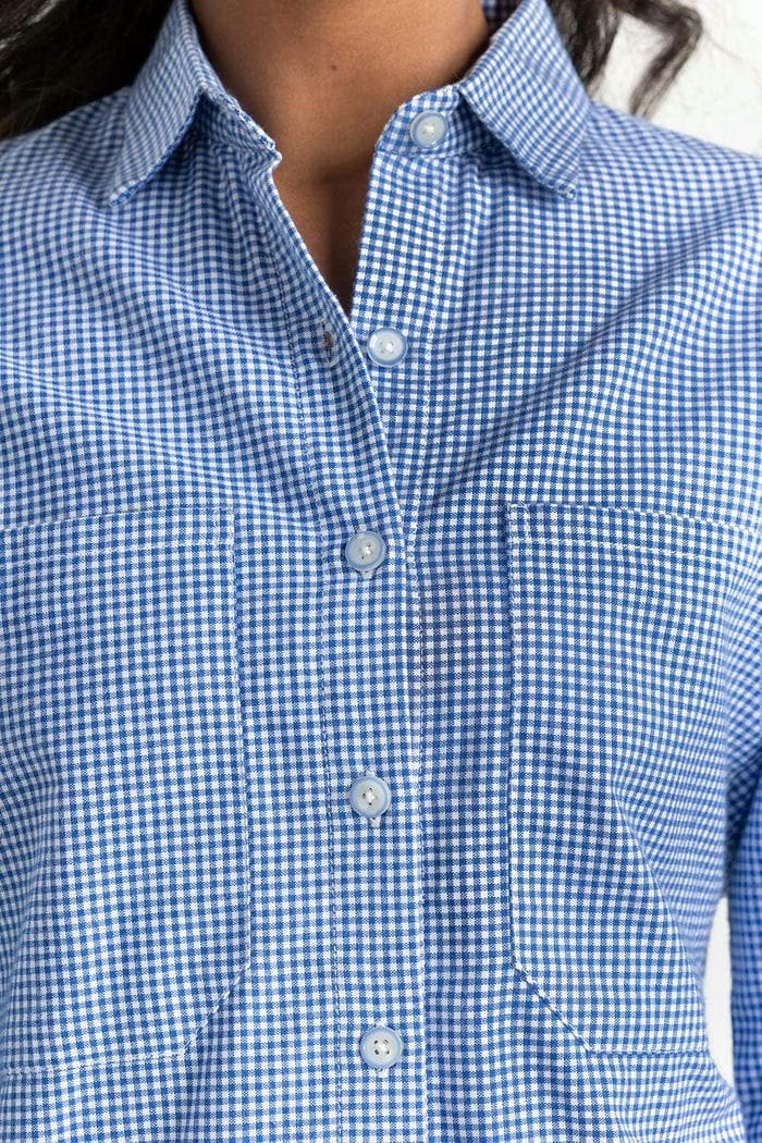 Blue Checkered Button Down Casual Shirt 224-217-031