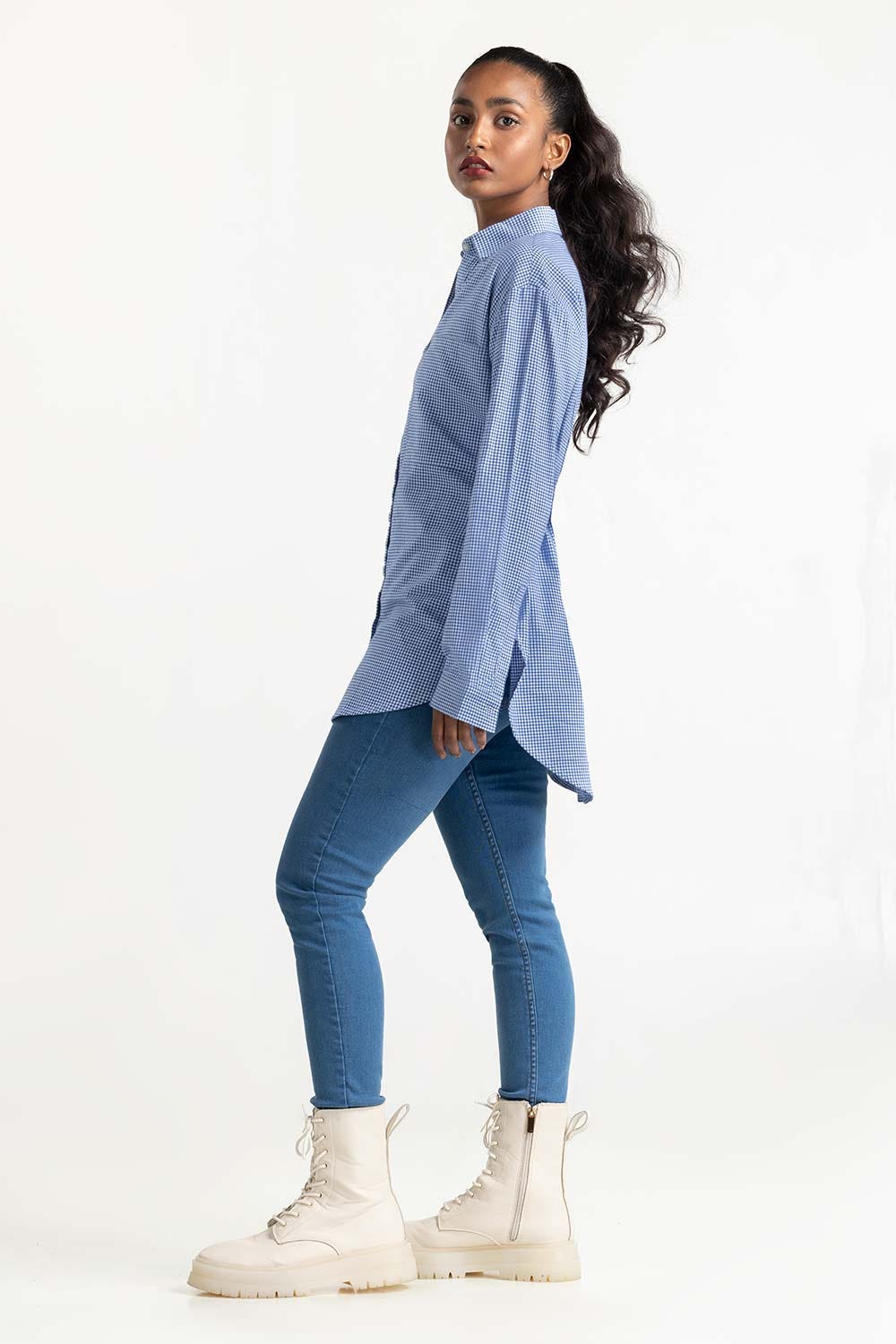 Blue Checkered Button Down Casual Shirt 224-217-031