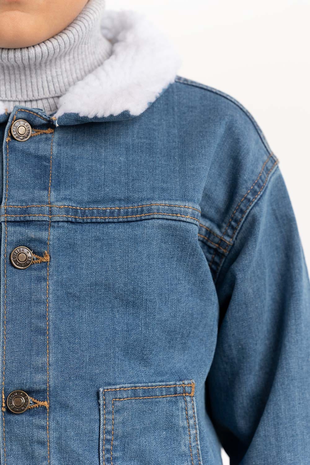 Toddler Boy Blue Collared Denim Jacket 224-510-039