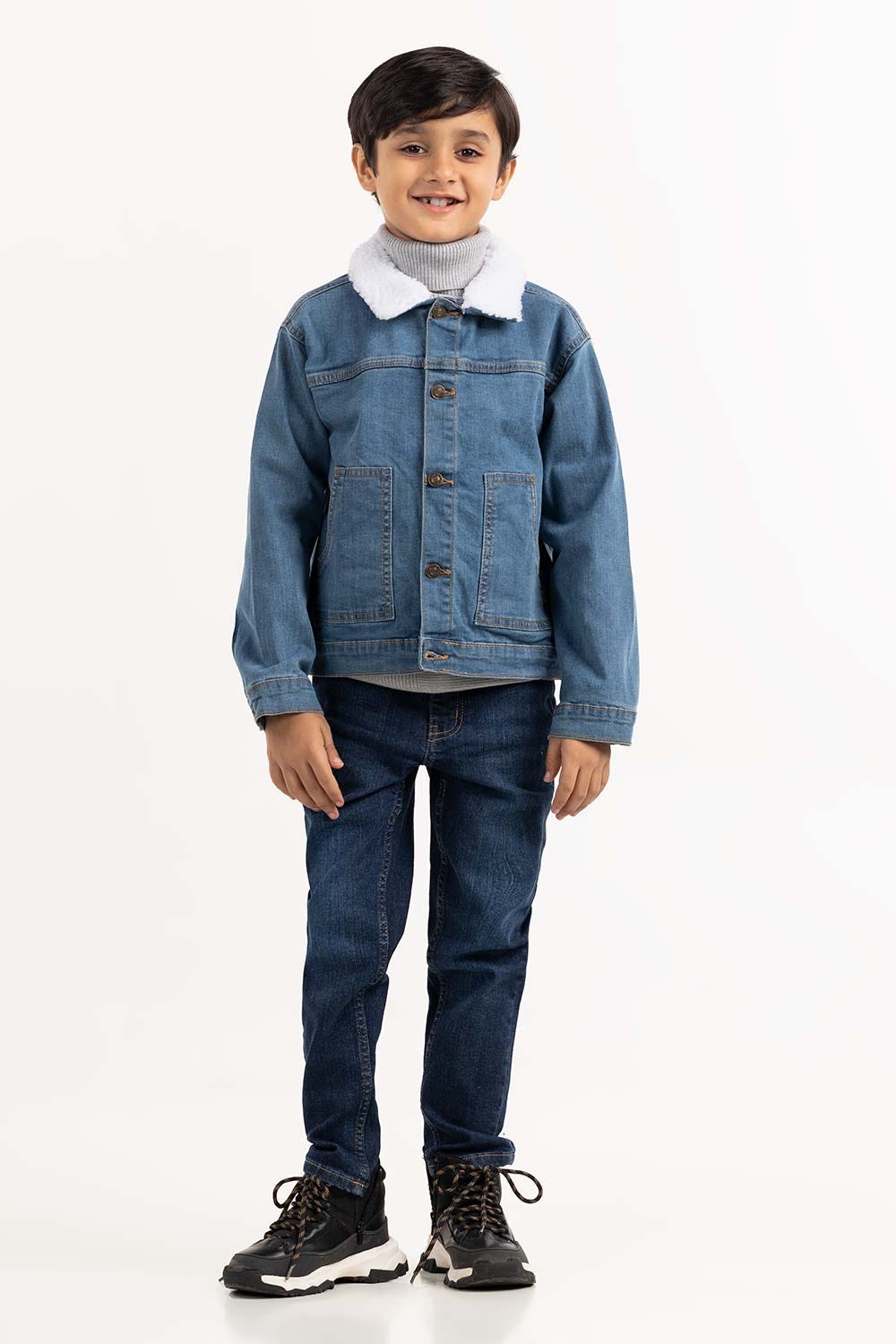 Toddler Boy Blue Collared Denim Jacket 224-510-039