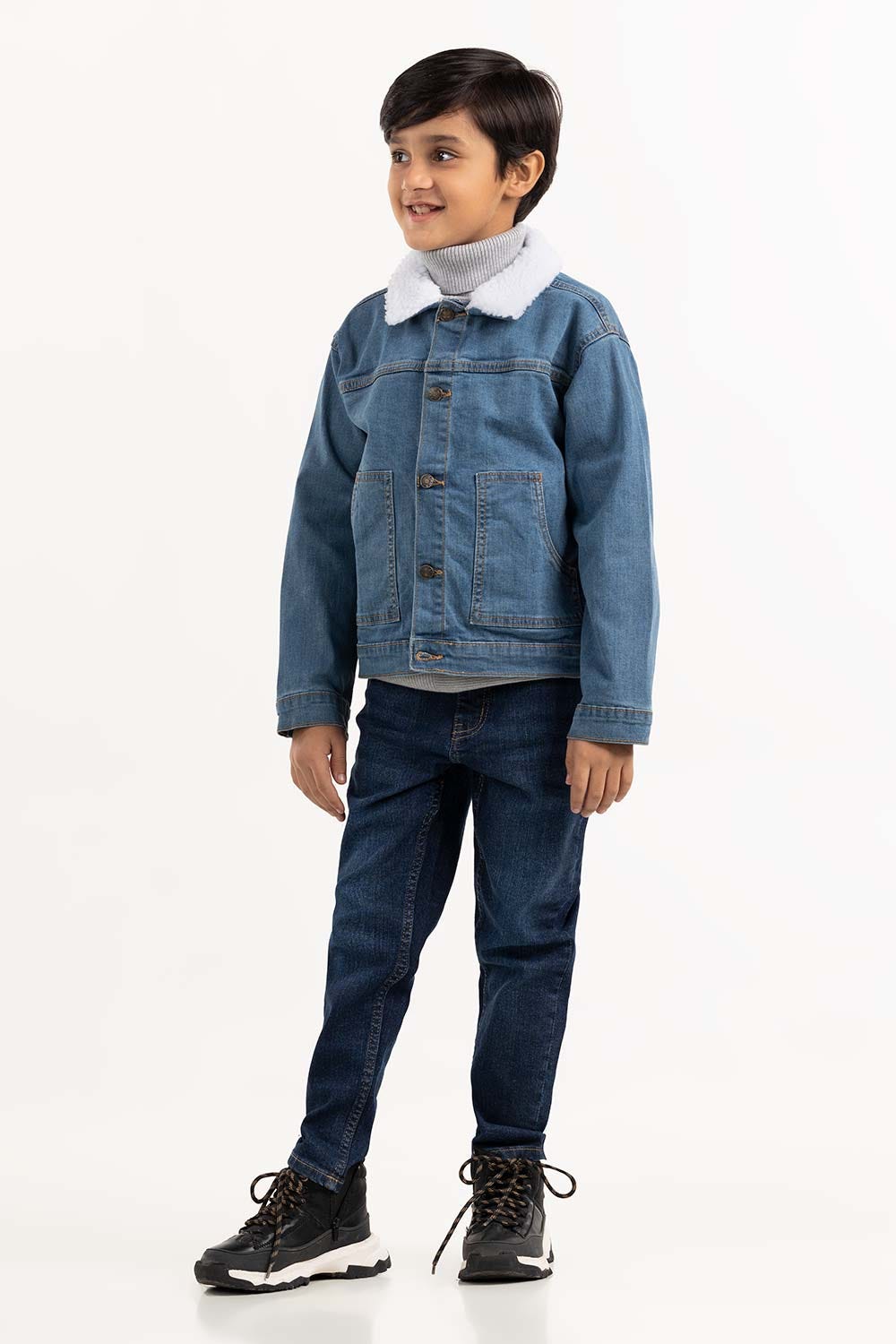 Toddler Boy Blue Collared Denim Jacket 224-510-039