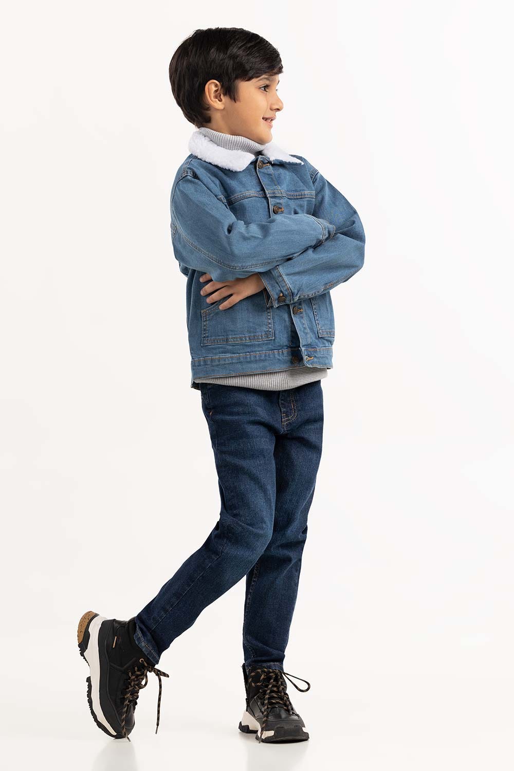 Toddler Boy Blue Collared Denim Jacket 224-510-039