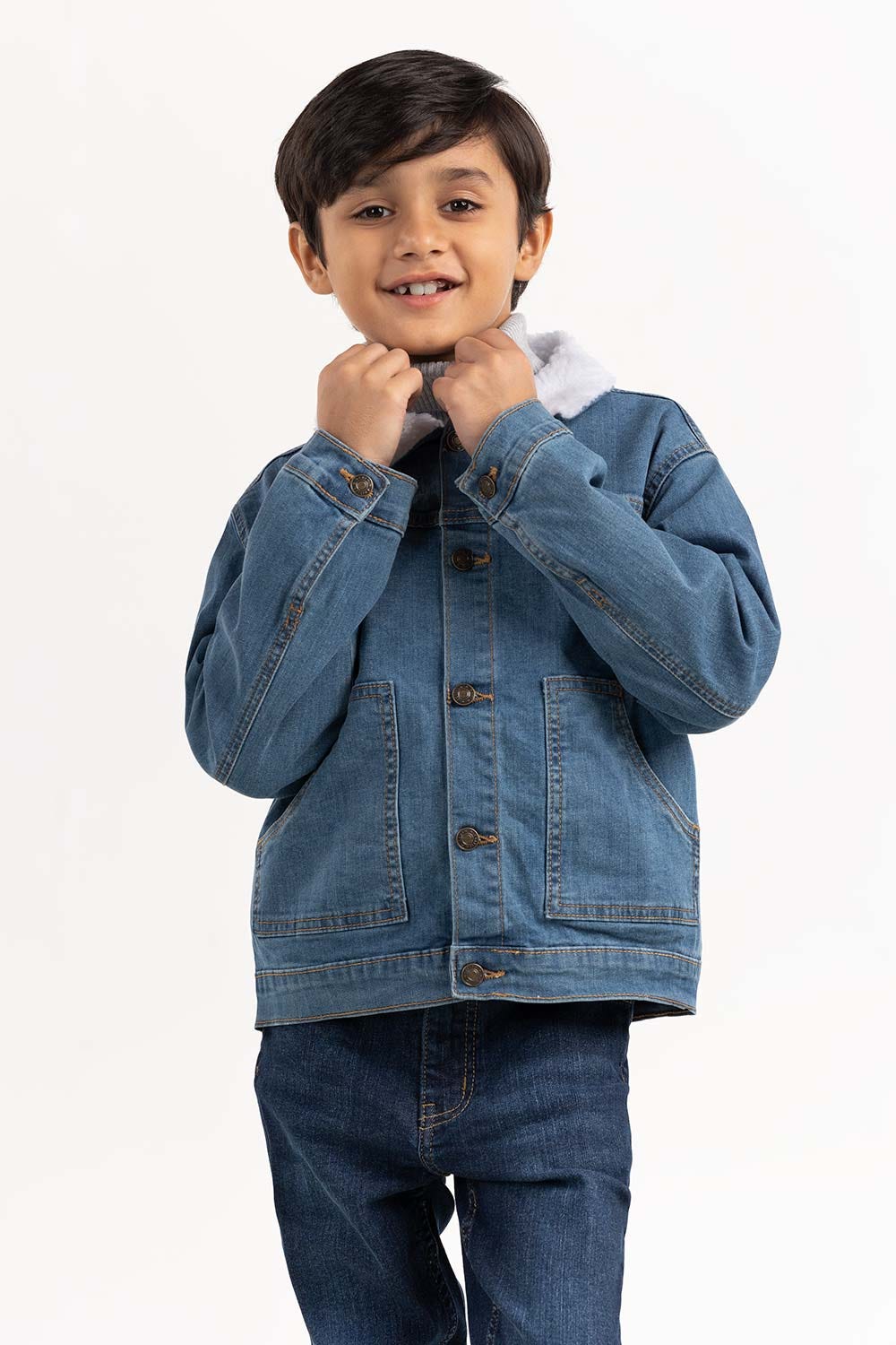 Toddler Boy Blue Collared Denim Jacket 224-510-039
