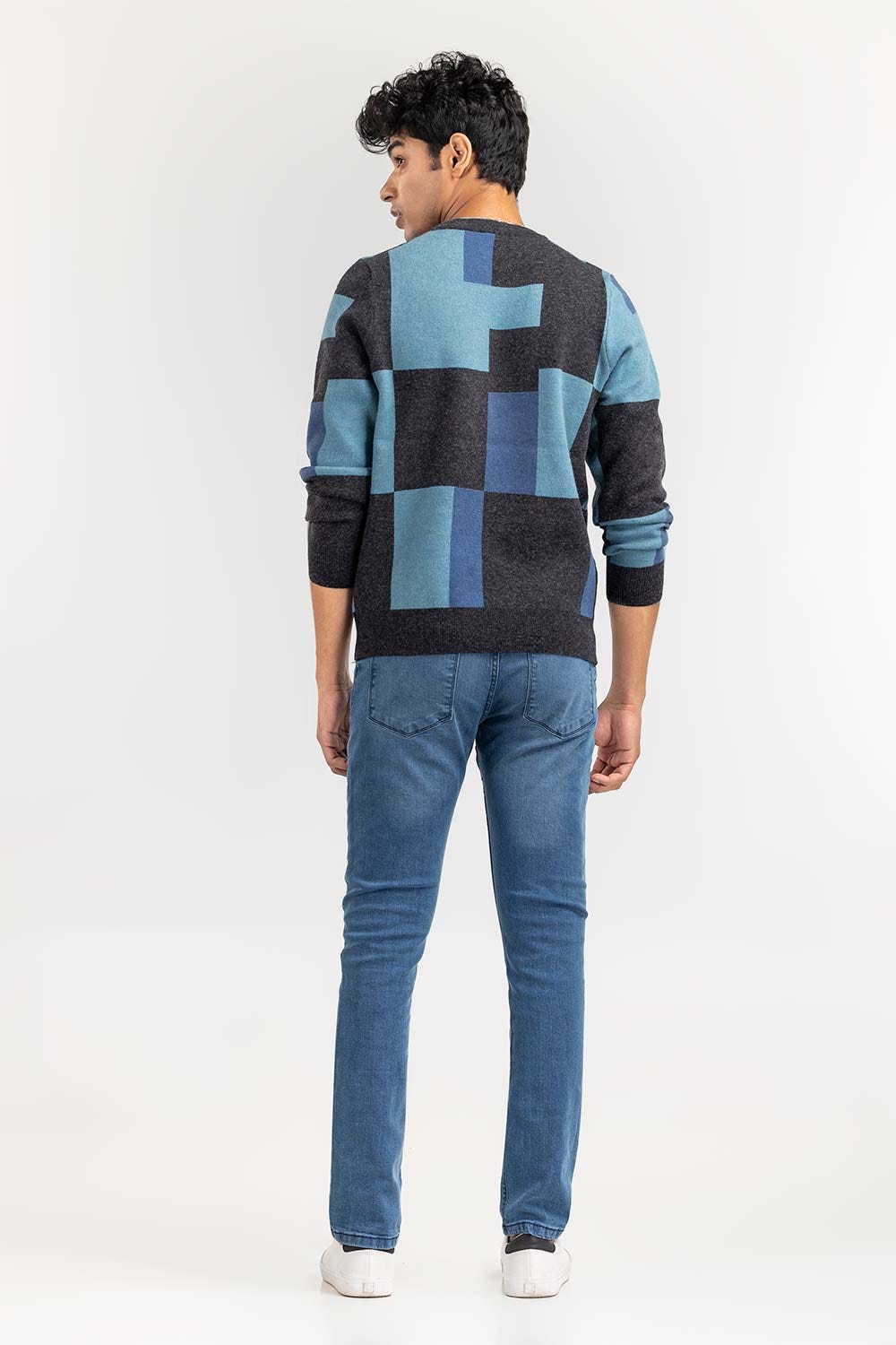 Blue Color Block Crew Neck Sweater SWT-FFSCN22-264