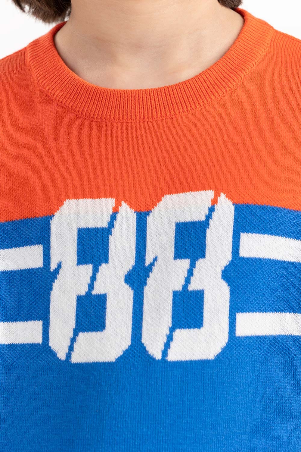 Junior Boy Blue Knit Sweater Color Block 224-311-038