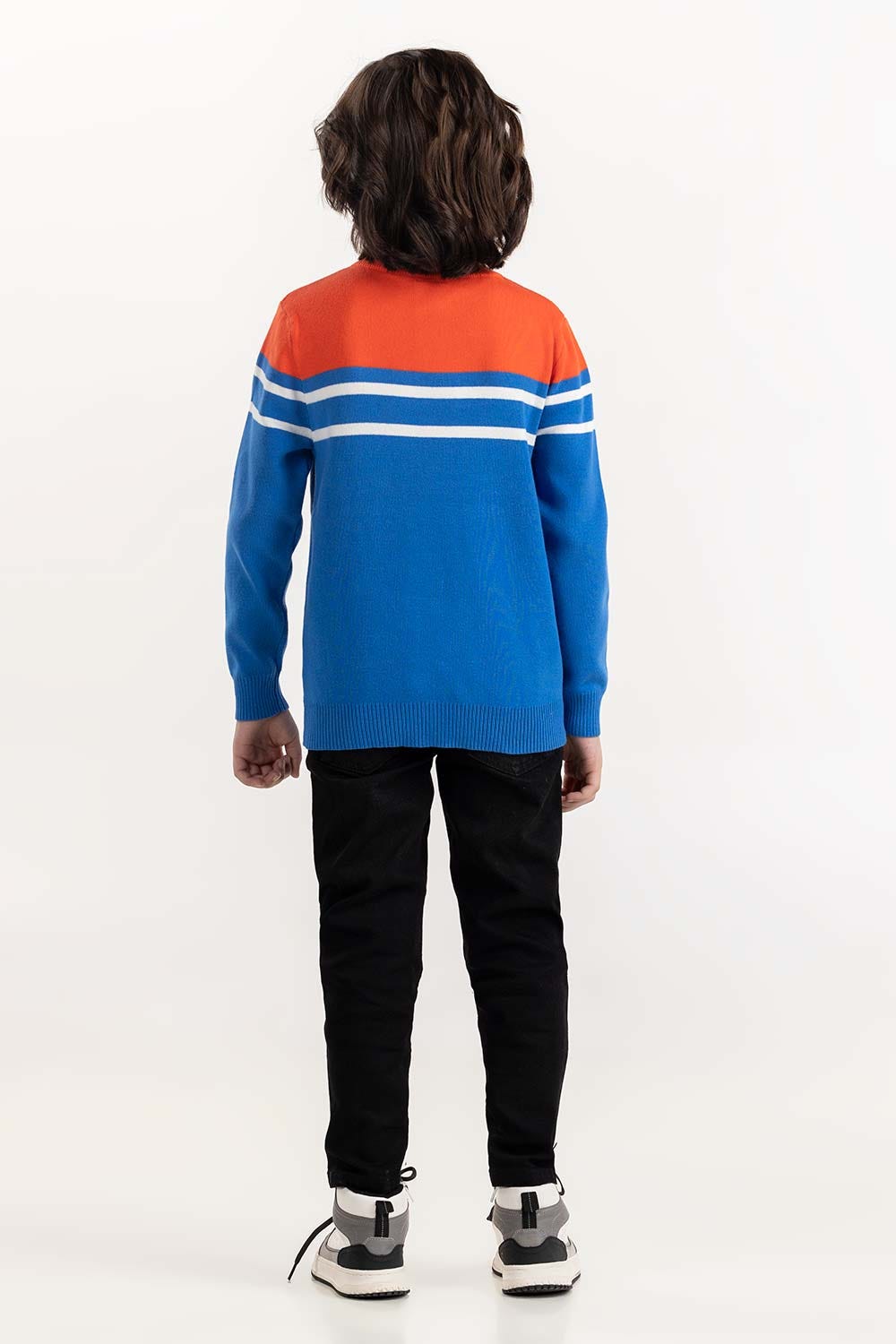 Junior Boy Blue Knit Sweater Color Block 224-311-038