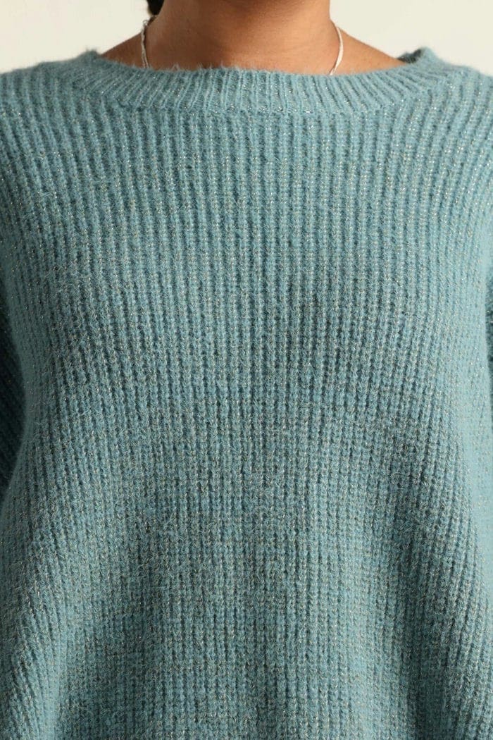 Blue Curved Hem Sweater 224-211-015