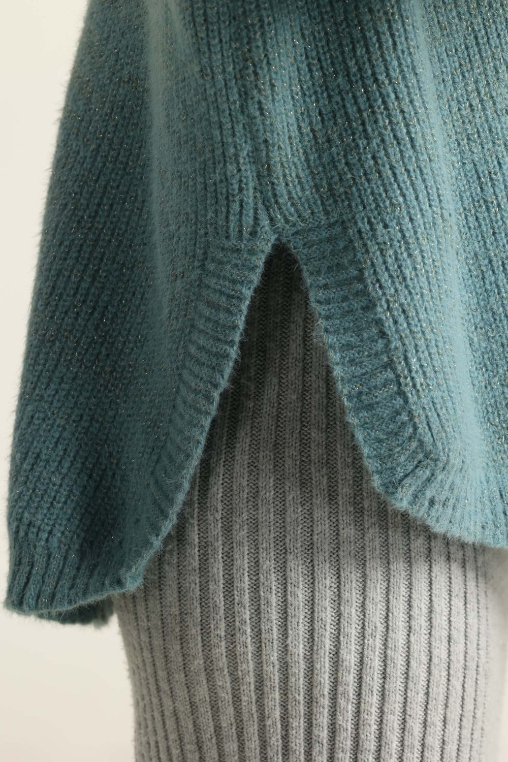 Blue Curved Hem Sweater 224-211-015