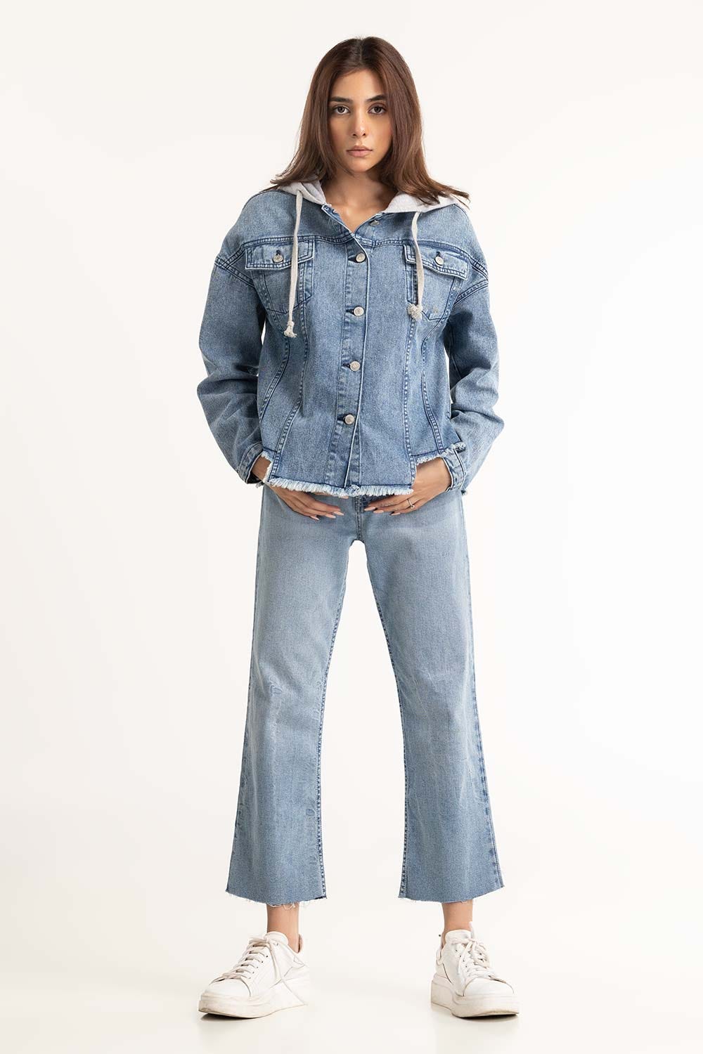 Blue Denim Button Down Hoodie 224-217-015