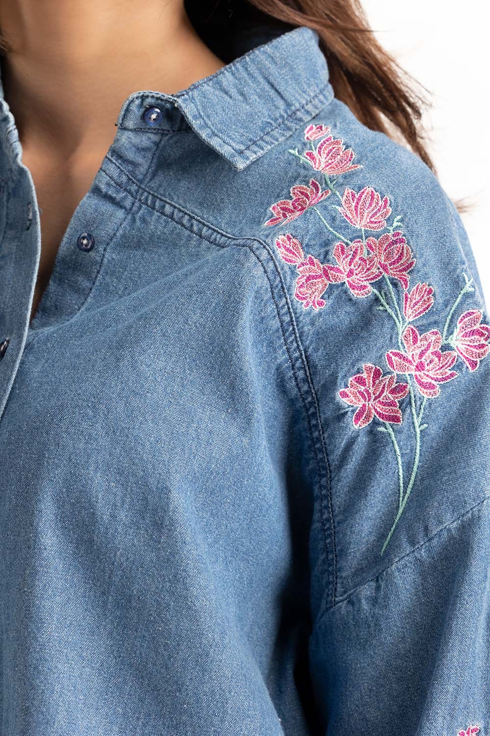 Blue Denim Embroidered Shirt 224-217-014