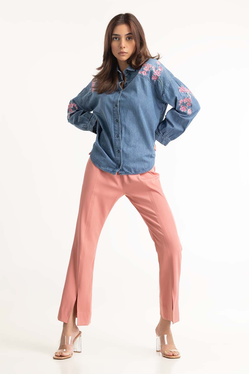 Blue Denim Embroidered Shirt 224-217-014