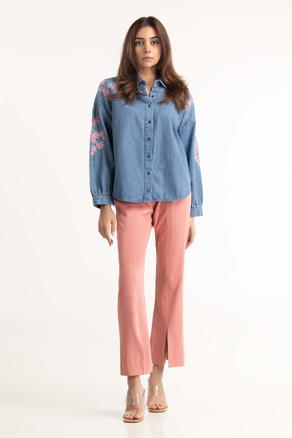 Blue Denim Embroidered Shirt 224-217-014