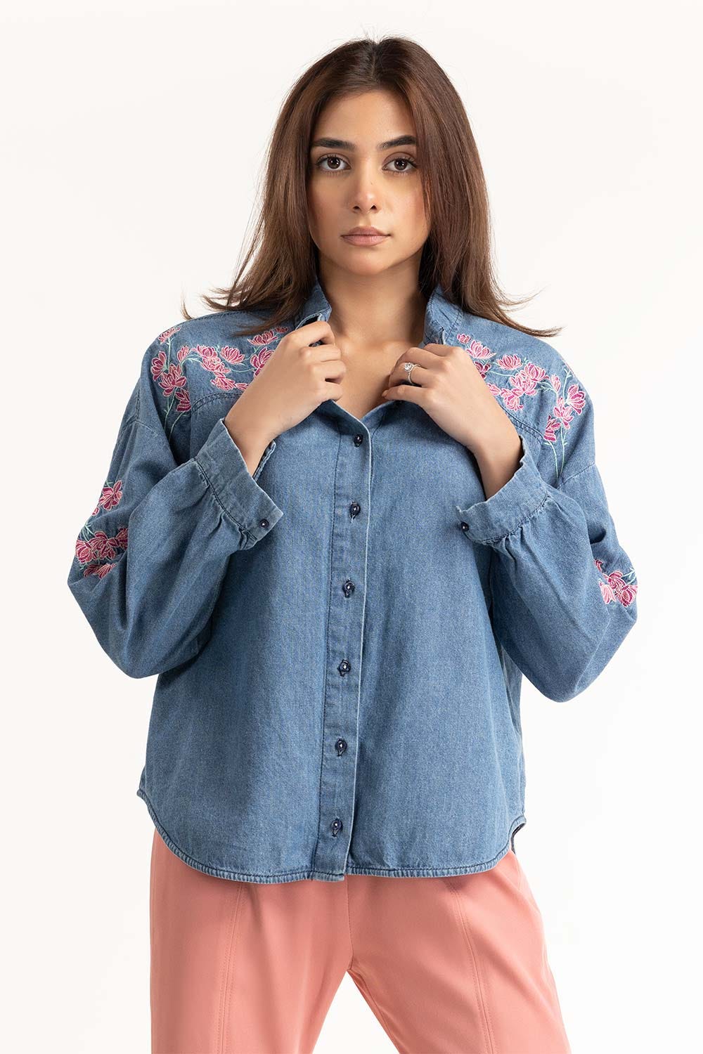 Blue Denim Embroidered Shirt 224-217-014