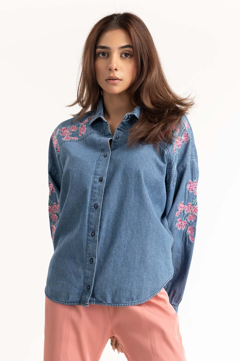 Blue Denim Embroidered Shirt 224-217-014