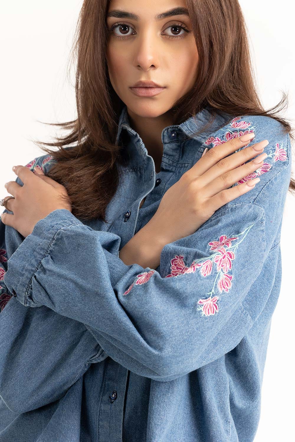 Blue Denim Embroidered Shirt 224-217-014