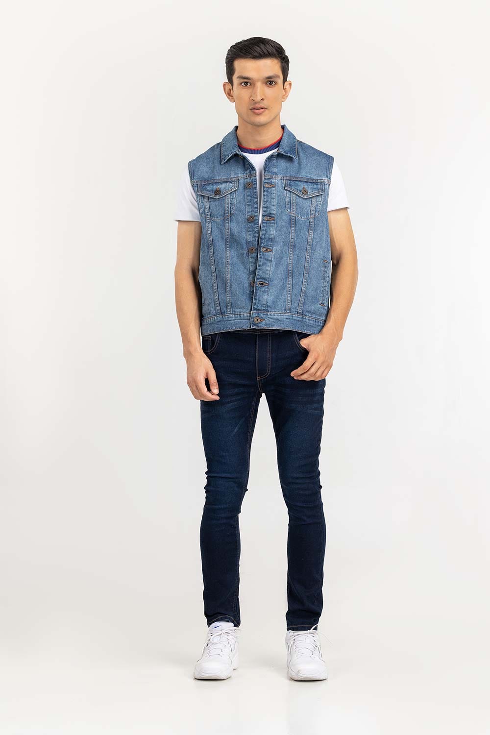 Blue Denim Sleeve Less Jacket JKT-WVST22-035