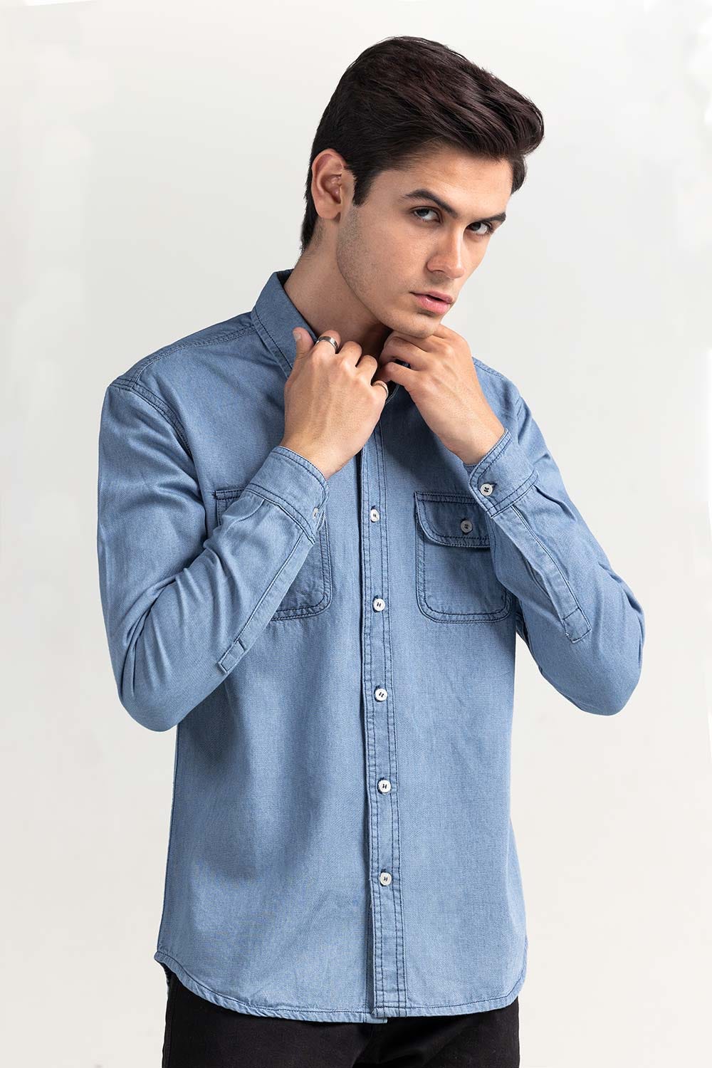 Blue Dobby Casual Denim Shirt M-DNM-S-007 CS