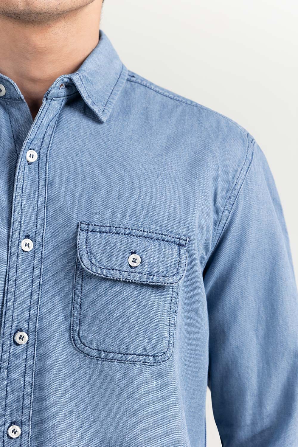 Blue Dobby Casual Denim Shirt M-DNM-S-007 CS