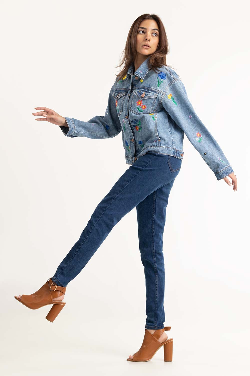 Blue Embroidered Denim Jacket 224-210-041