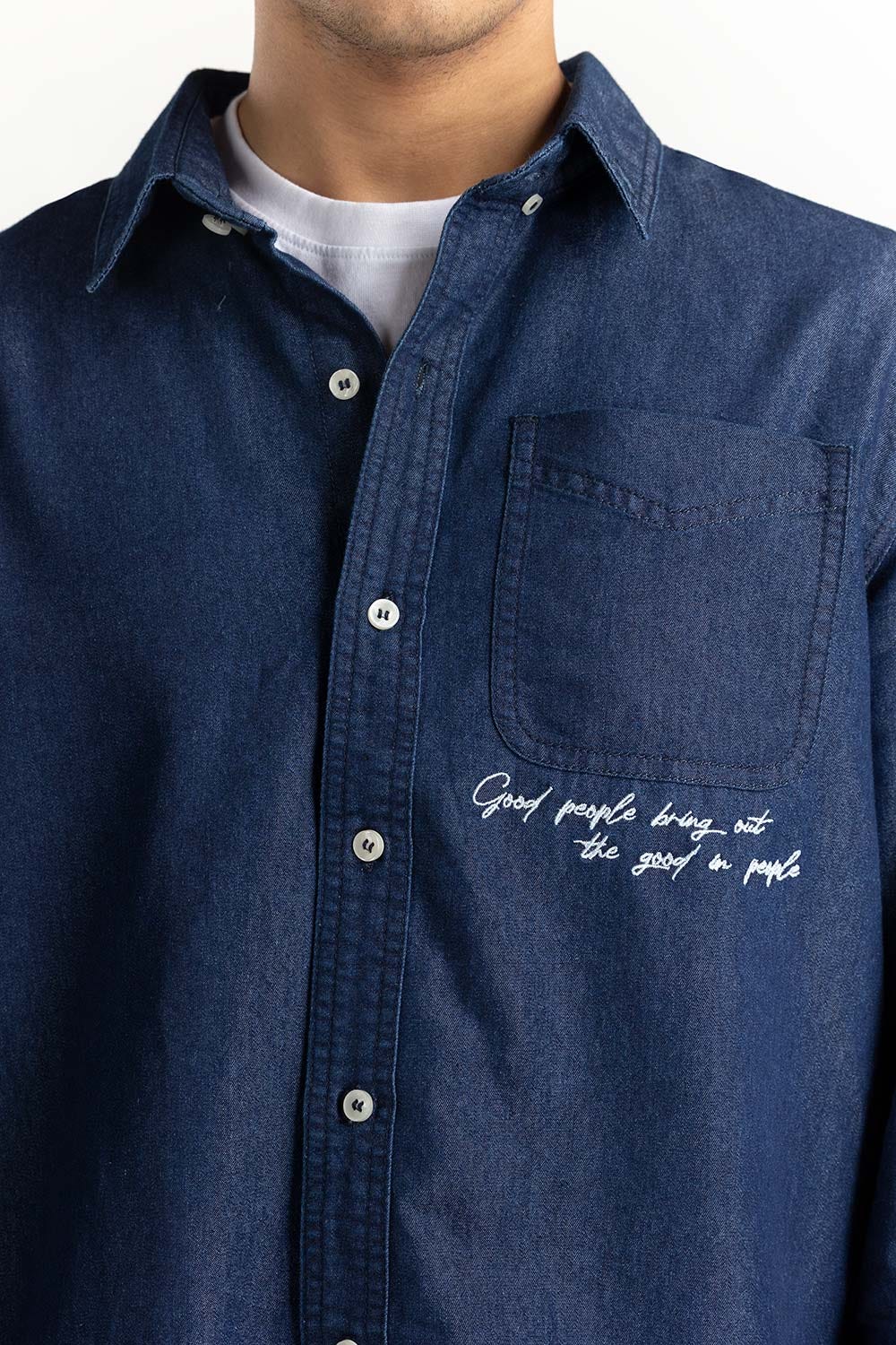 Blue Embroidered Overshirt 224-117-006