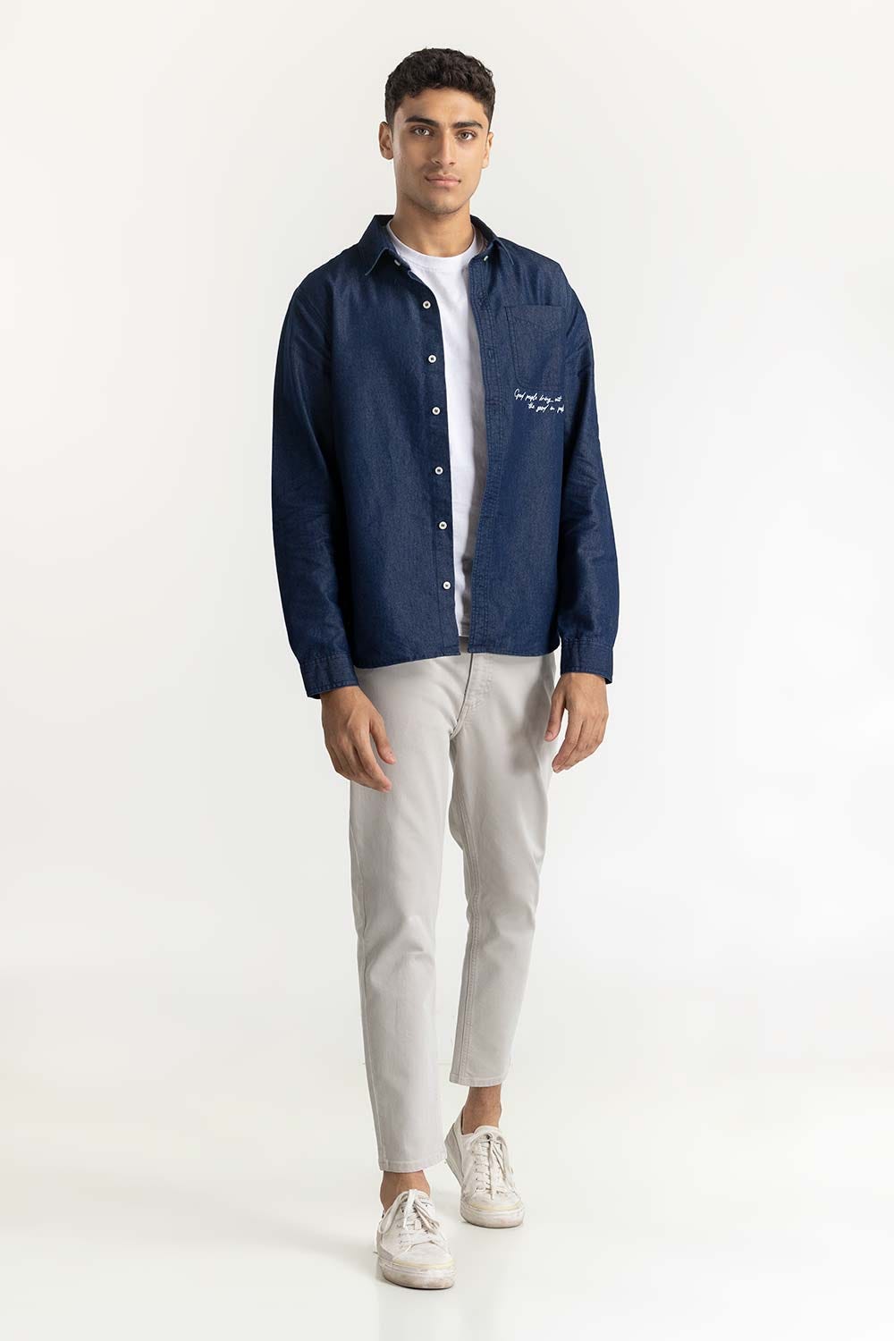 Blue Embroidered Overshirt 224-117-006