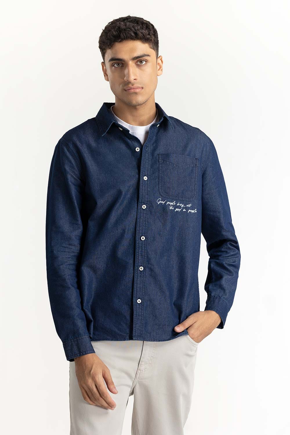 Blue Embroidered Overshirt 224-117-006