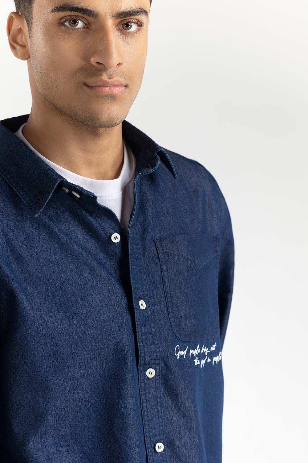 Blue Embroidered Overshirt 224-117-006