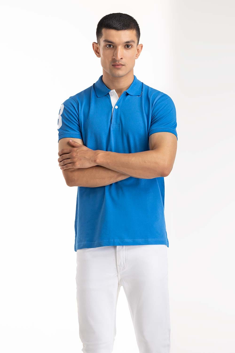 Blue Embroidered Polo PS-FPK23-180