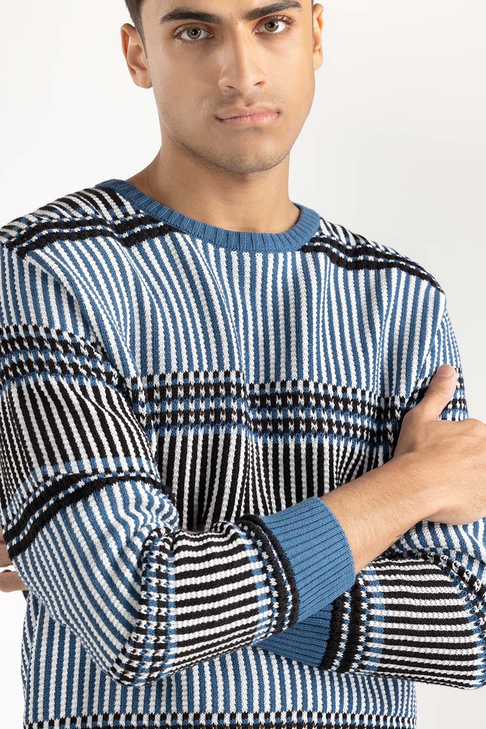 Blue Geometric Sweater 224-111-005