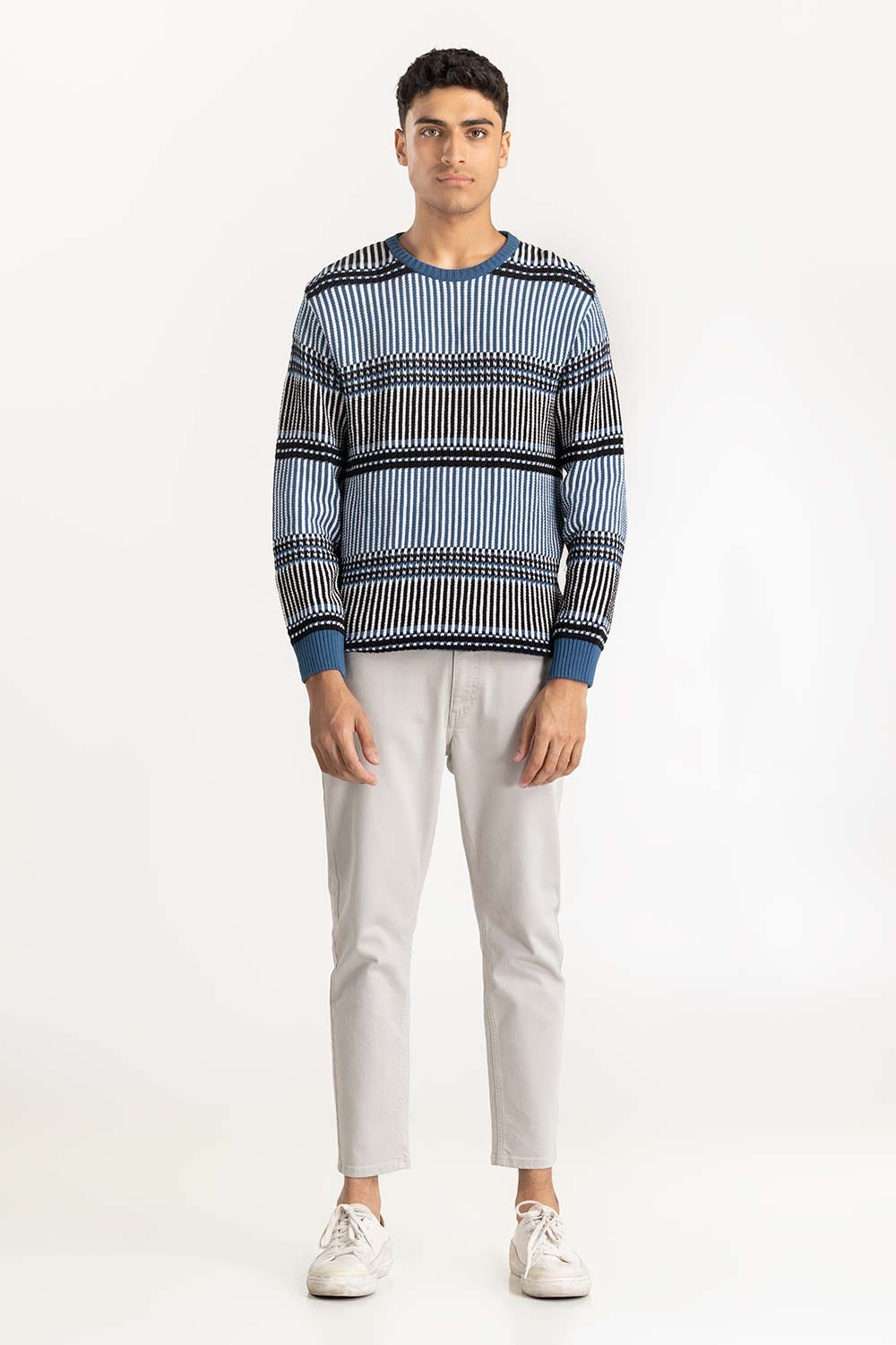 Blue Geometric Sweater 224-111-005