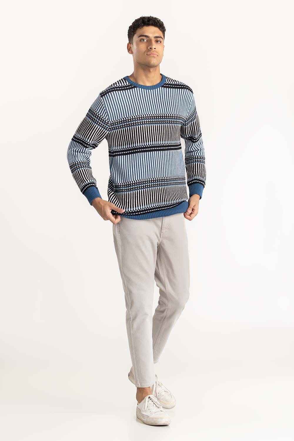 Blue Geometric Sweater 224-111-005