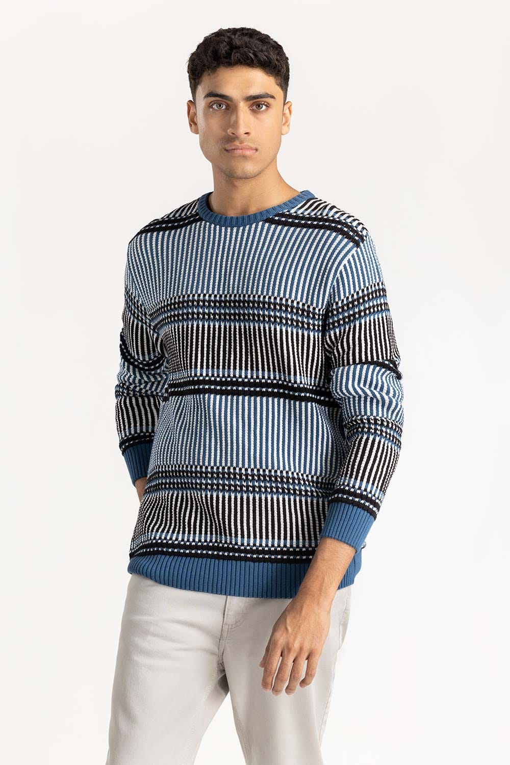 Blue Geometric Sweater 224-111-005