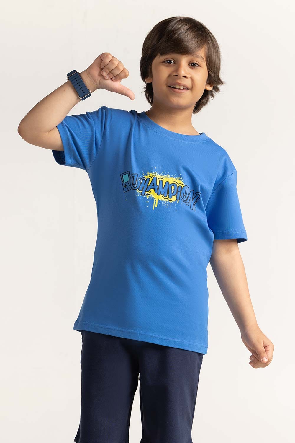 Blue Junior Boy Knit Printed Tee JB-TS-SS24-030