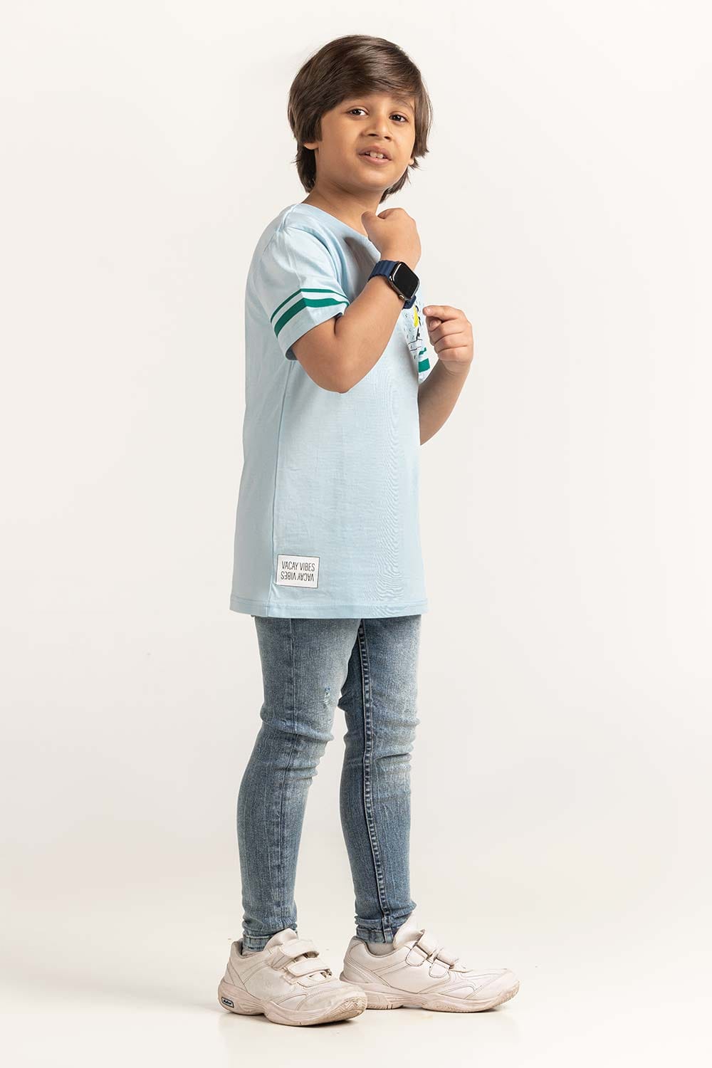 Blue Junior Boy Knit Printed Tee JB-TS-SS24-041